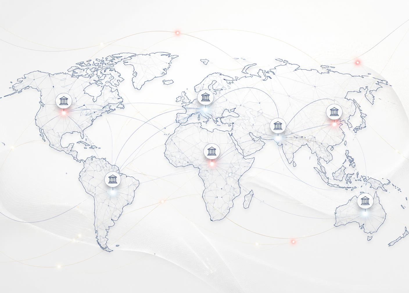 Ilustração de rede global conectando universidades internacionais